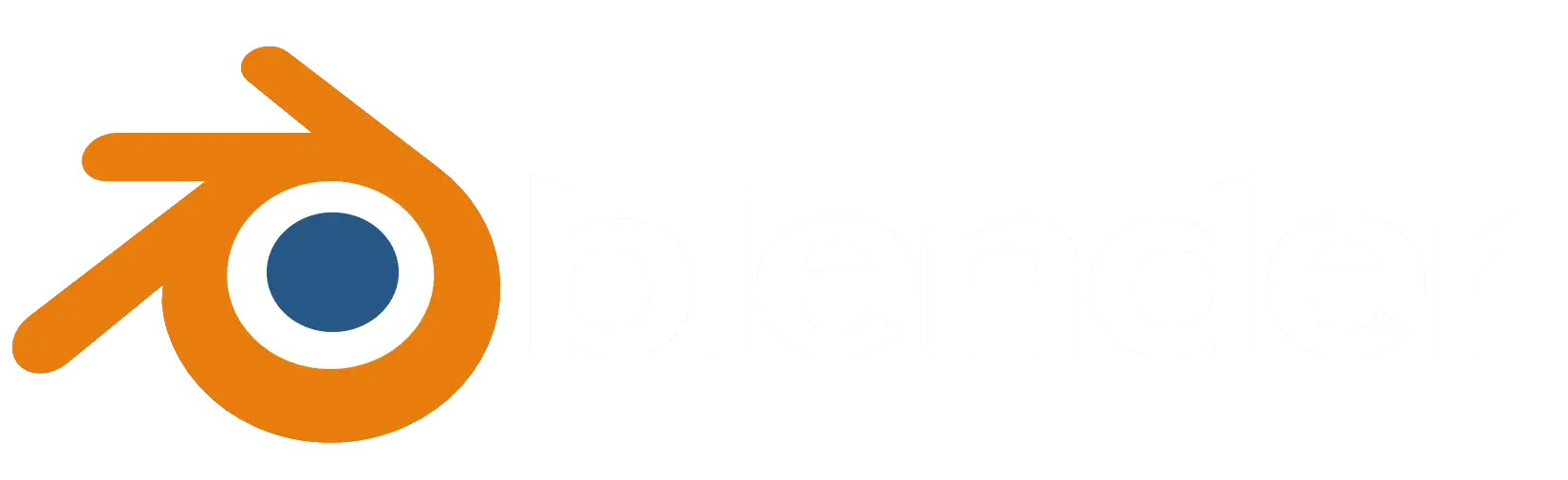 Logo di Blender caratterizzato da un simbolo astratto arancione con un punto blu, accanto alla parola blender in lettere minuscole bianche in grassetto su sfondo trasparente.