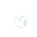 Un semplice disegno a linee verdi di un cuore con un piccolo fiore che cresce dalla sua base e un testo in tedesco che recita MutKnospen con un testo aggiuntivo intorno al cuore. Lo sfondo è grigio chiaro.