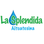 Logo con la scritta La Splendida in verde, con una goccia d'acqua blu come lettera S e la scritta Altoatesina in blu sotto, il tutto su sfondo nero.