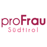 Logo con il testo proFrau Südtirol in due tonalità di rosa su sfondo chiaro. proFrau è in grassetto, con Frau sottolineato in un carattere più scuro e grande. Il Südtirol appare sotto in rosa più chiaro.