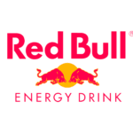 Il logo della Red Bull, presentato da un'agenzia di marketing dell'Alto Adige, mostra due tori rossi che si affrontano davanti a un cerchio giallo, con la scritta "Red Bull ENERGY DRINK" in grassetto rosso e rosa.
